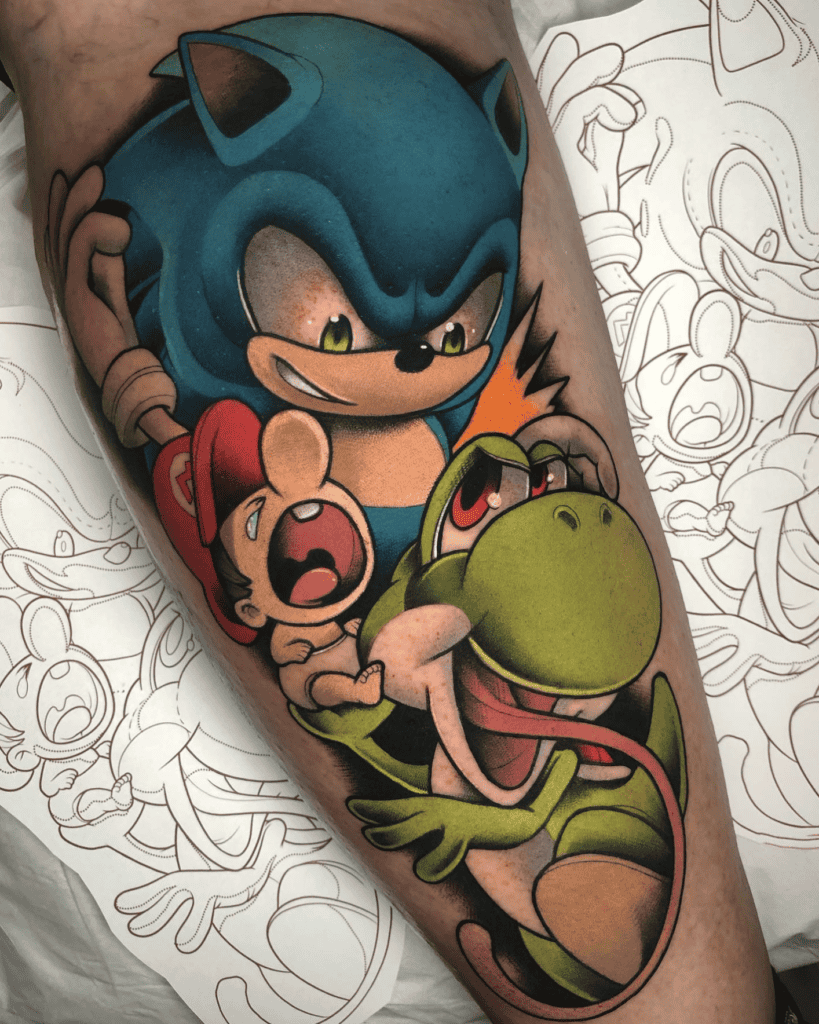 Sonic X Super Mario Tattoo