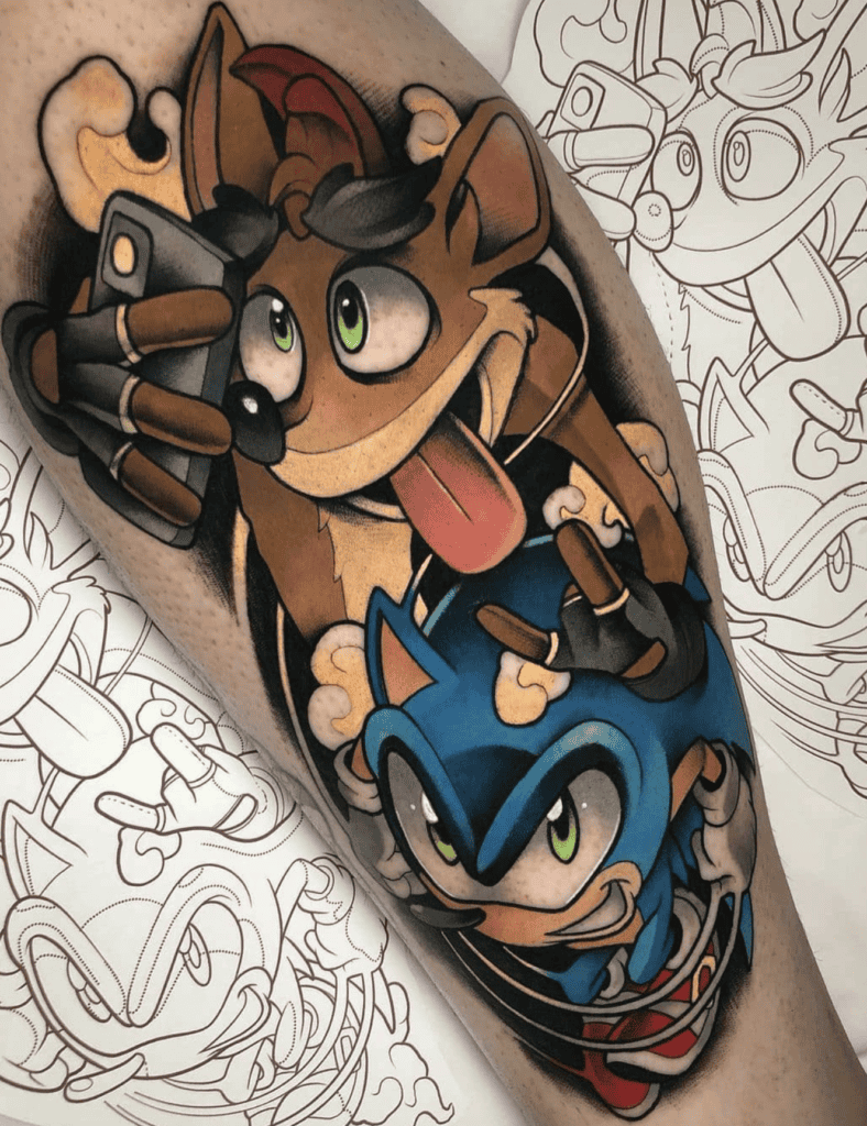 Crash Bandicoot X Sonic the Hedgehog Tattoo