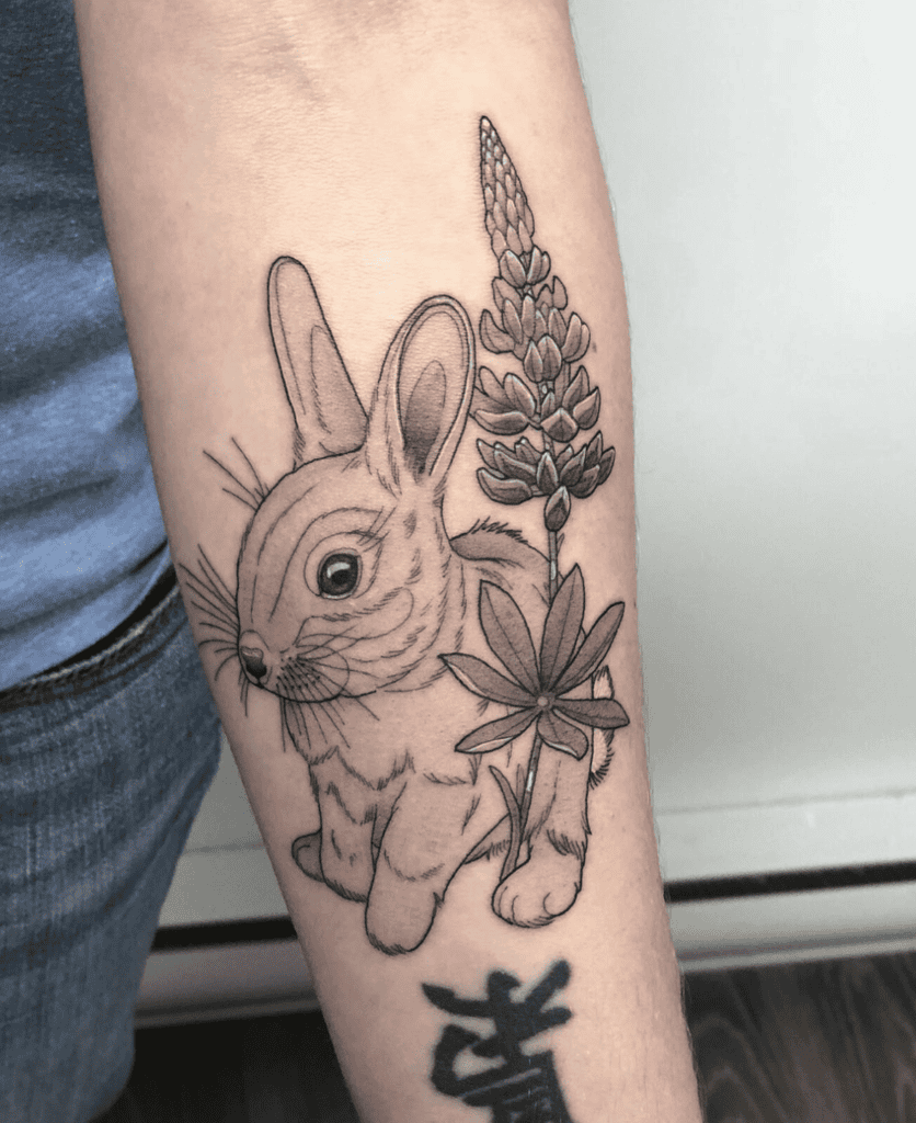Eastern Cottontail Flowers Rabbit Tattoo