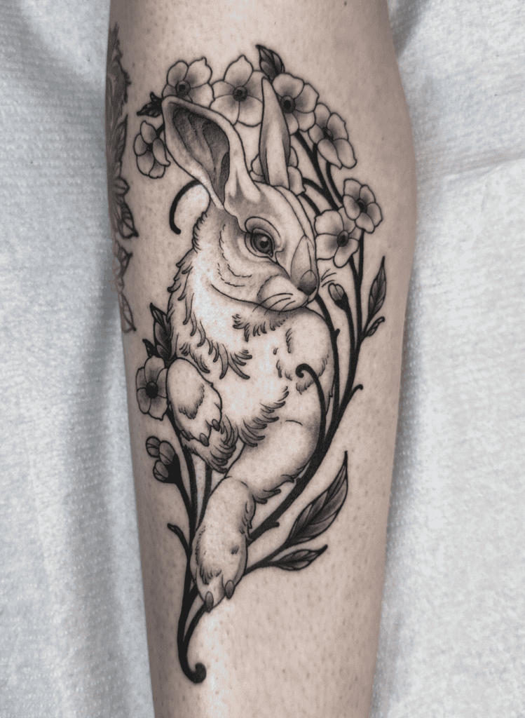 American Rabbit Flower Tattoo