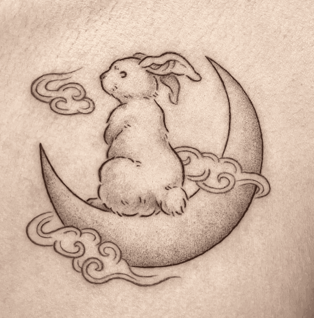Jade Rabbit Crescent Tattoo