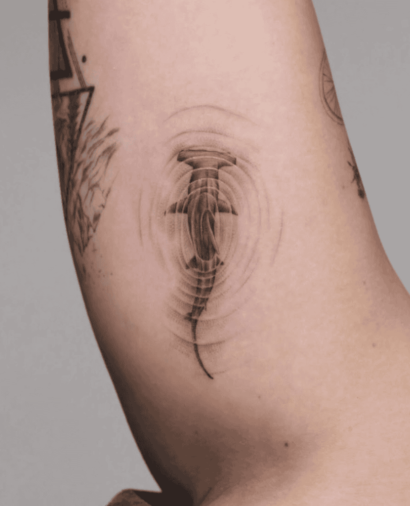 Hammerhead Shark Ripple Tattoo