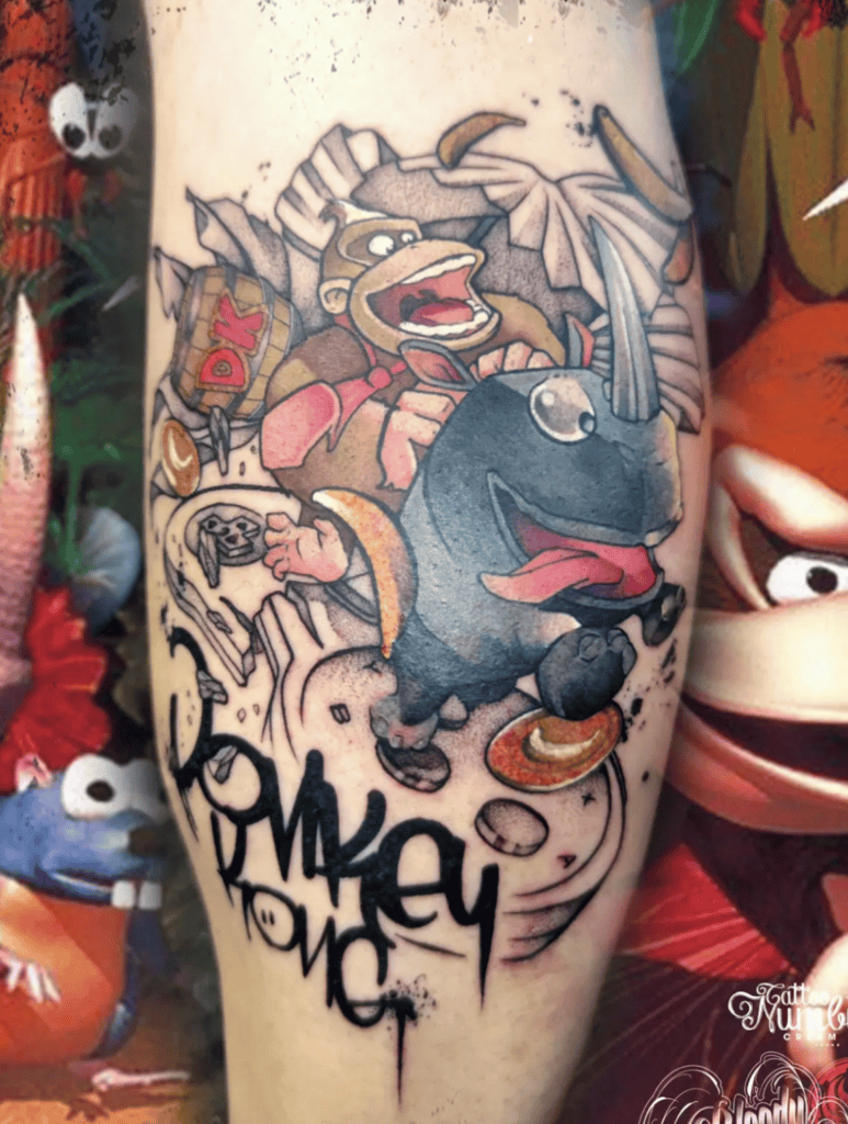Rambi Action Donkey Kong Tattoo