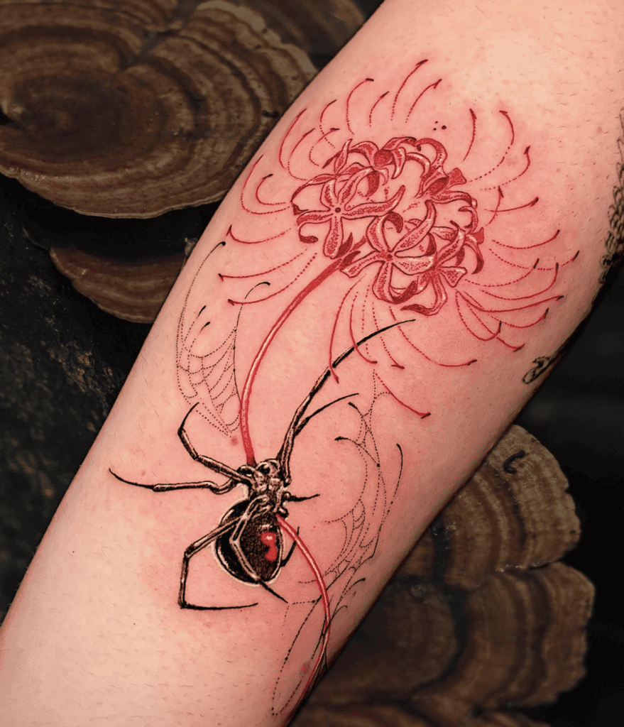Black Widow Flower Spider Tattoo