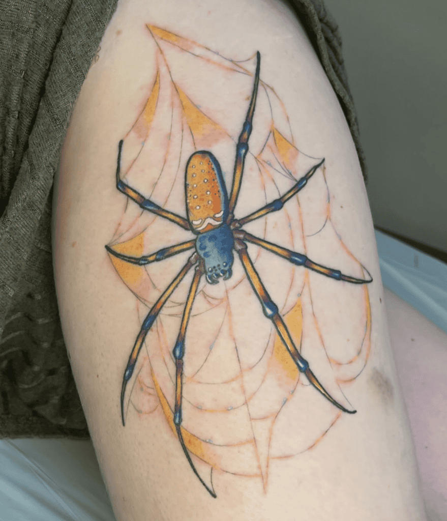 Golden Silk Orb-Weaver Web Spider Tattoo
