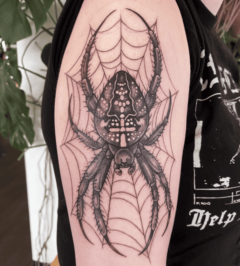 Cross Orb-Weaver Web Spider Tattoo