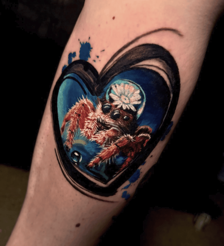 Jumping Spider Heart Tattoo