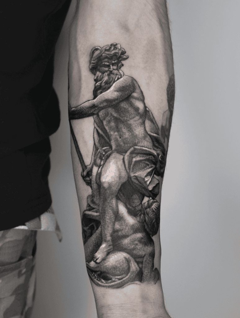 Neptune Statue Roman Mythology Tattoo