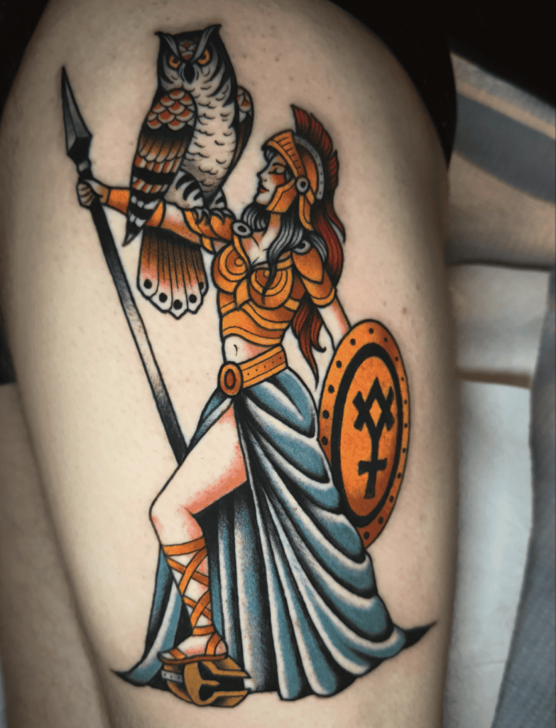 Minerva Traditional Roman Mythology Tattoo