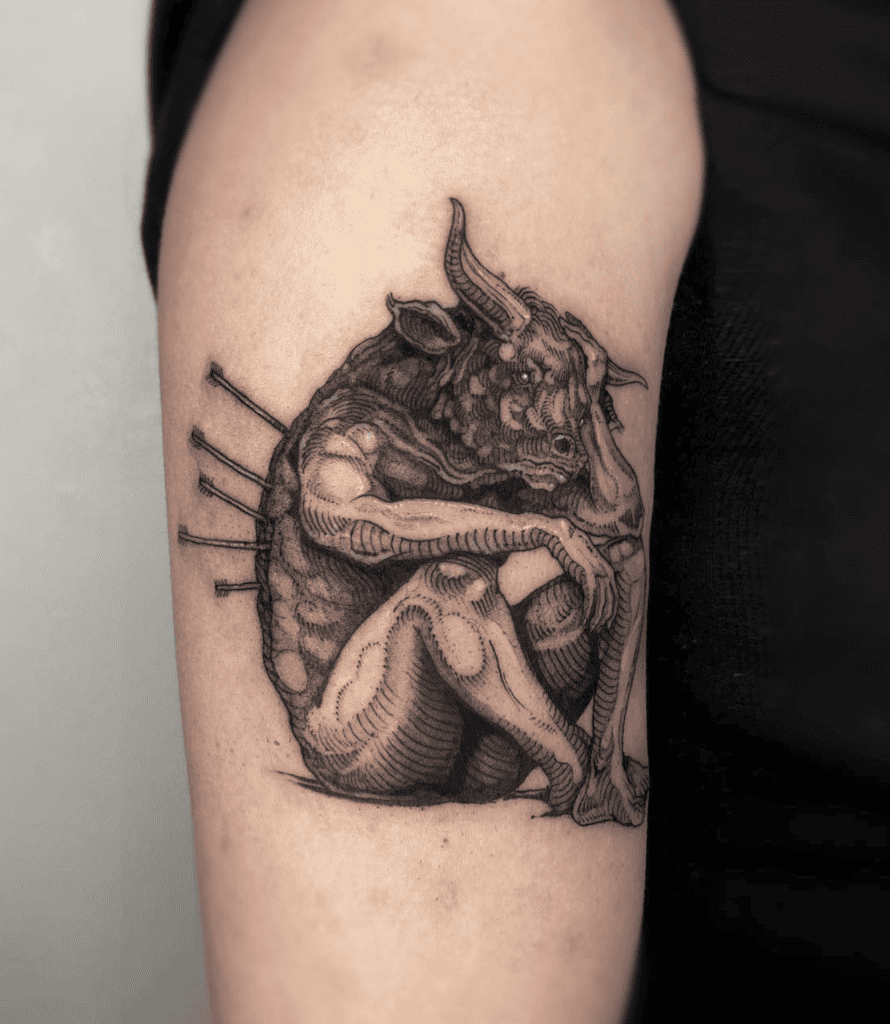 Minotaur Sad Roman Mythology Tattoo