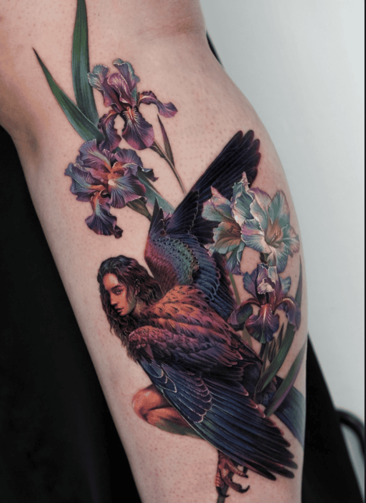Harpy Flowers Roman Mythology Tattoo