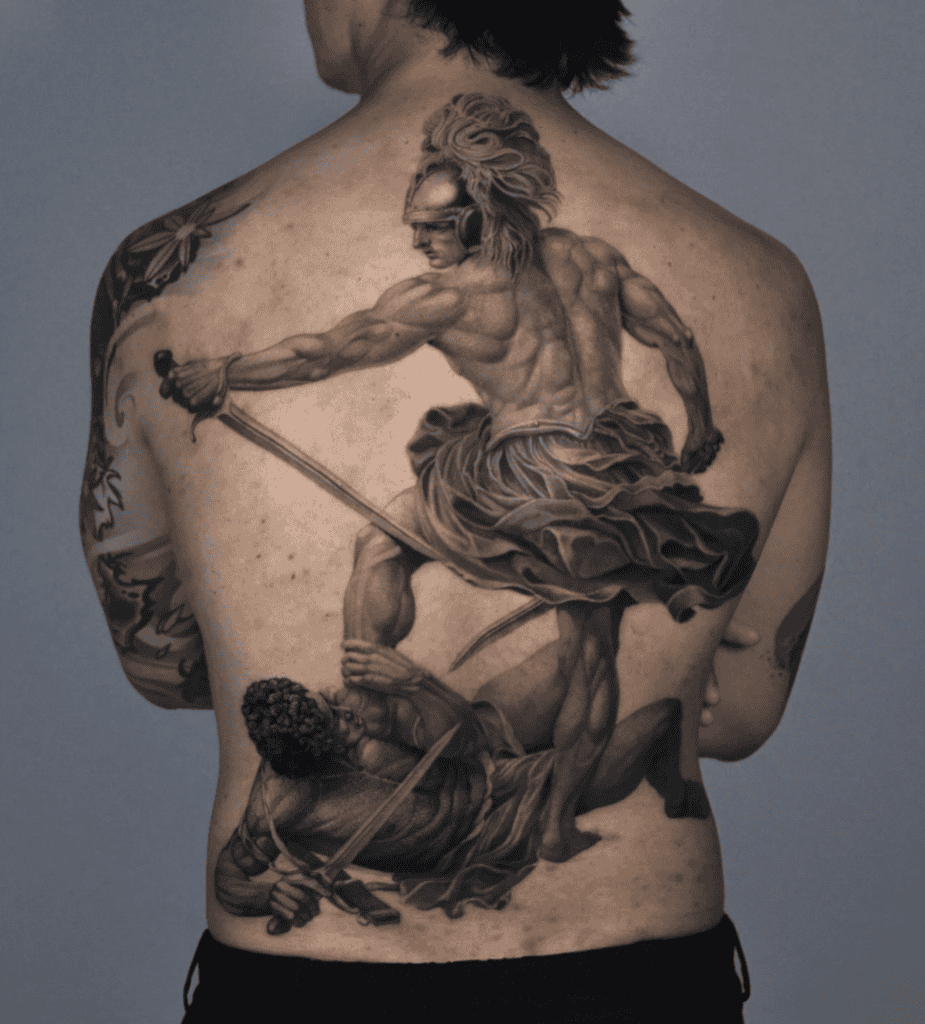Aeneas Battle Roman Mythology Tattoo