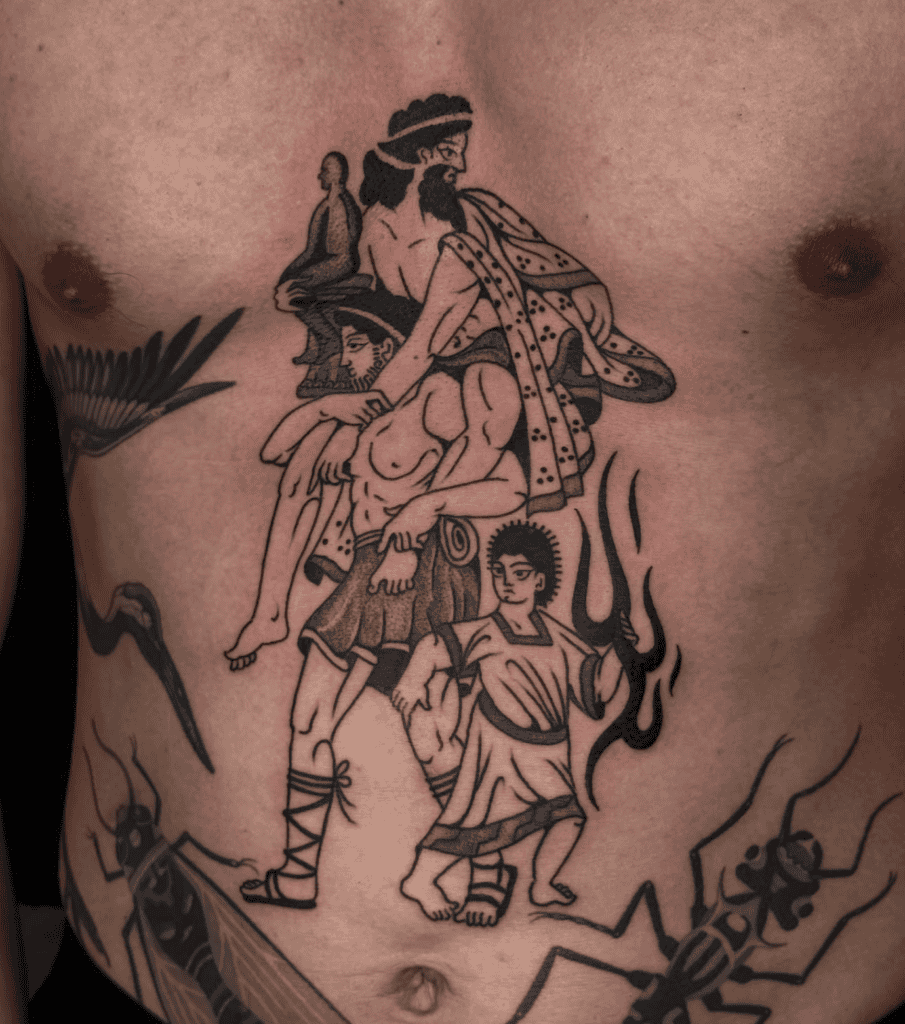 Aeneas Escape Roman Mythology Tattoo