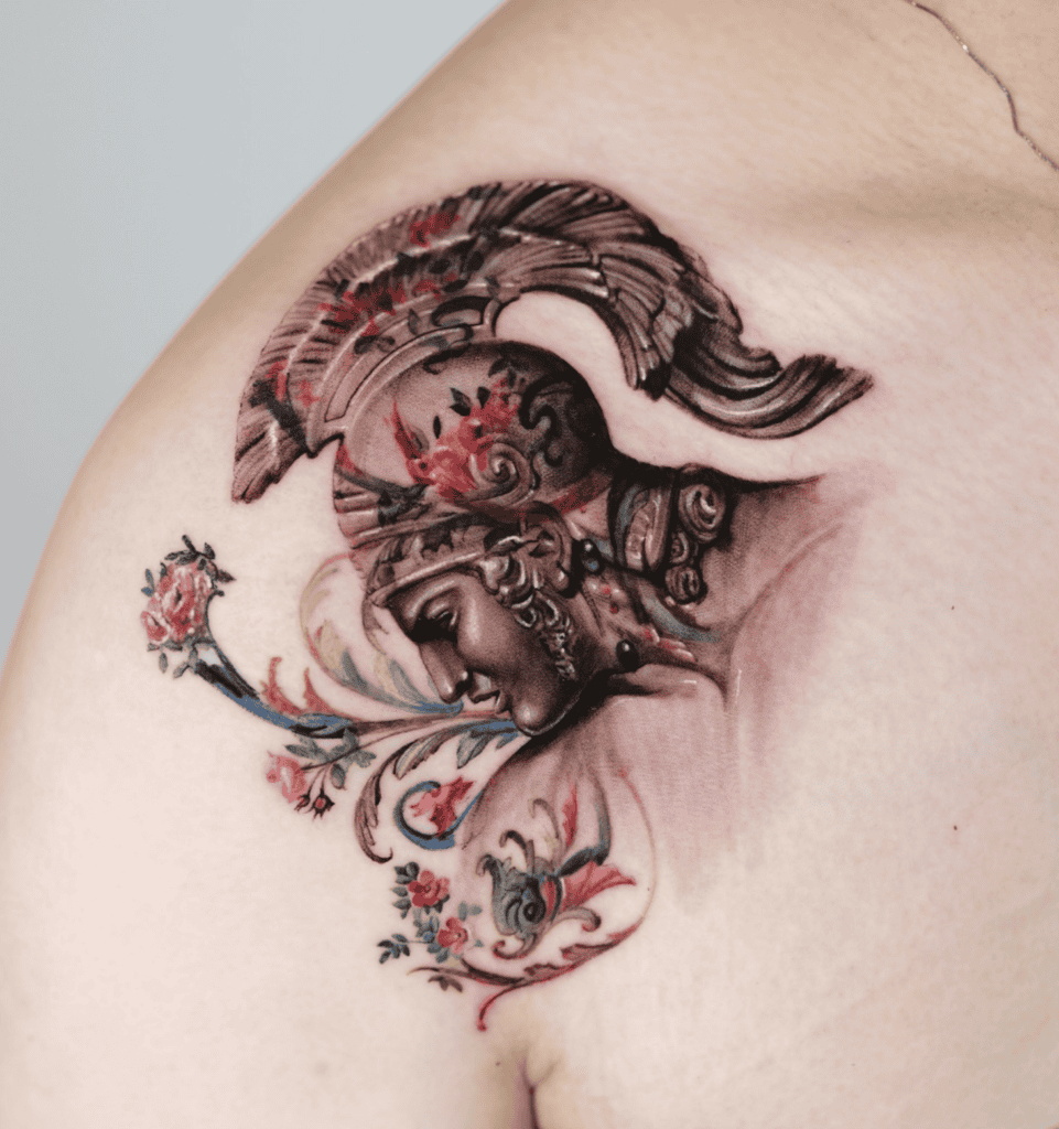Achilles Bust Roman Mythology Tattoo