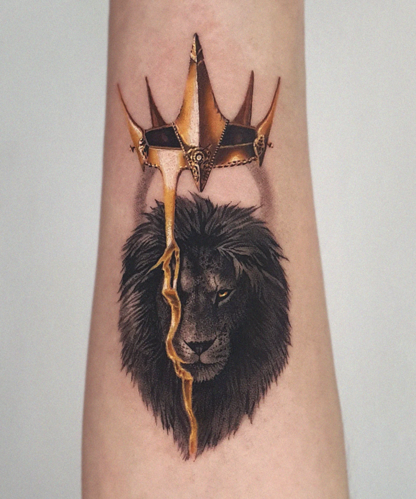 African Crown Lion Tattoo