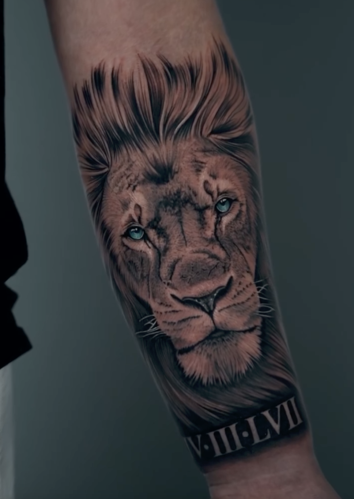 White Numerals Lion Tattoo