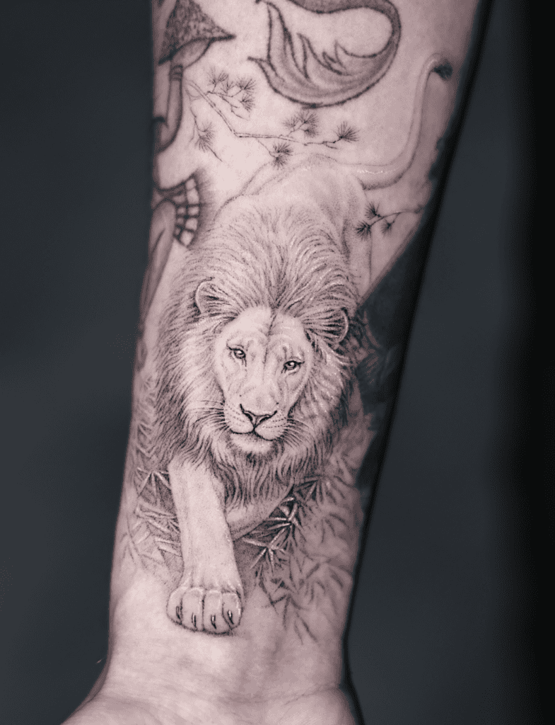 White Prowl Lion Tattoo