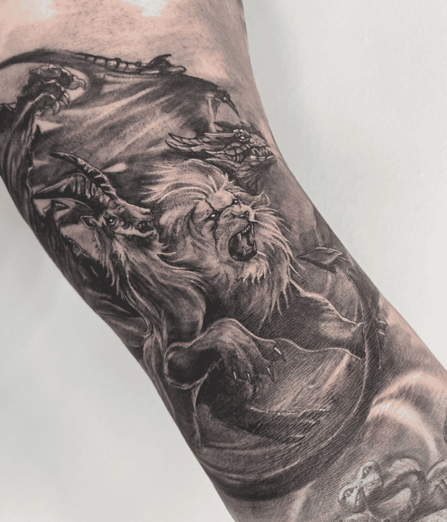 Chimaera Fierce Lion Tattoo