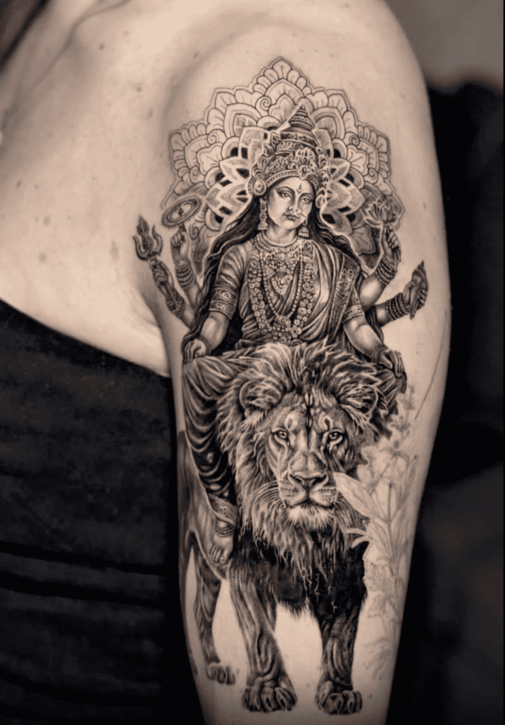 Durga Deity Lion Tattoo