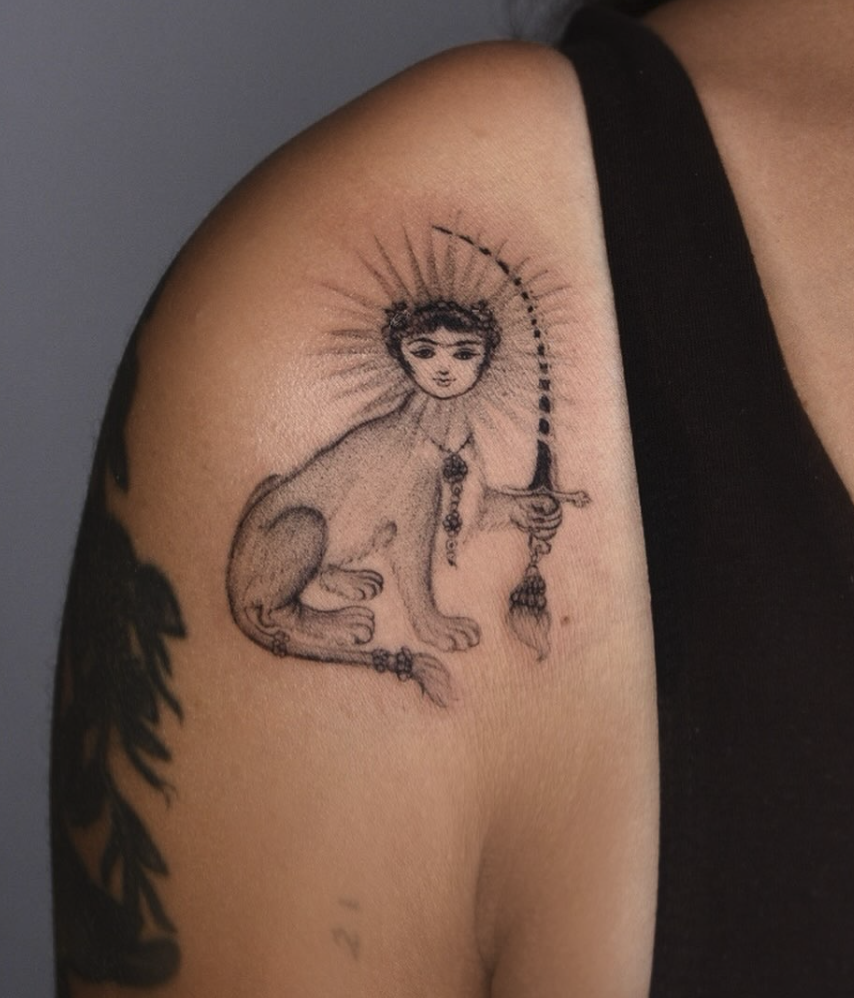 Shir-e Khorshid Flag Lion Tattoo