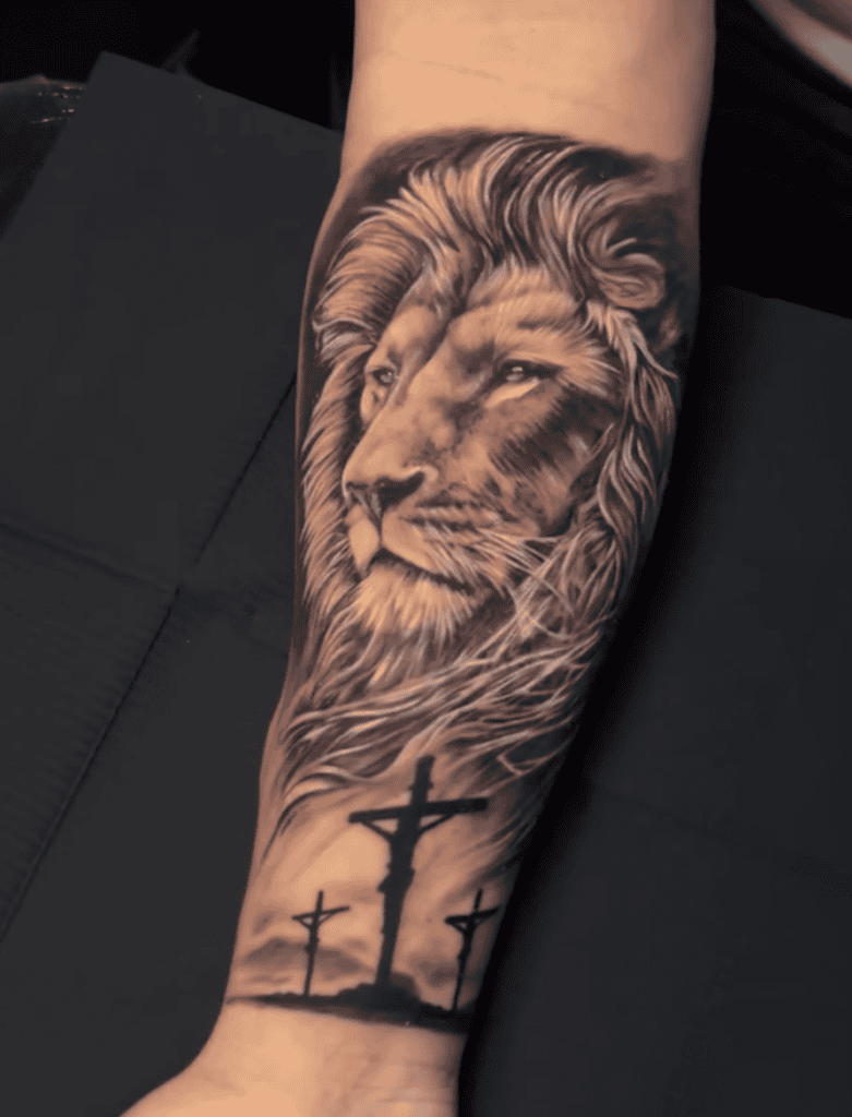 Lion of Judah Cross Lion Tattoo