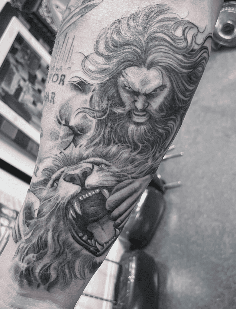 Samsons Lion Fierce Tattoo