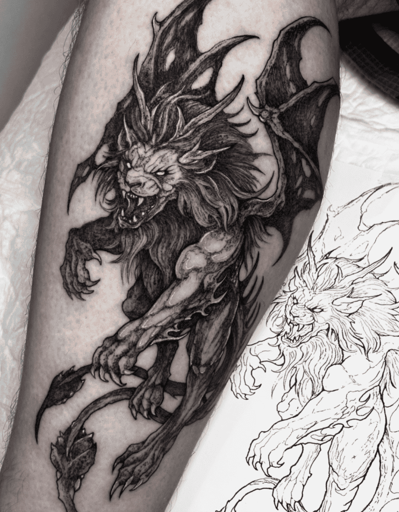 Manticore Fly Lion Tattoo