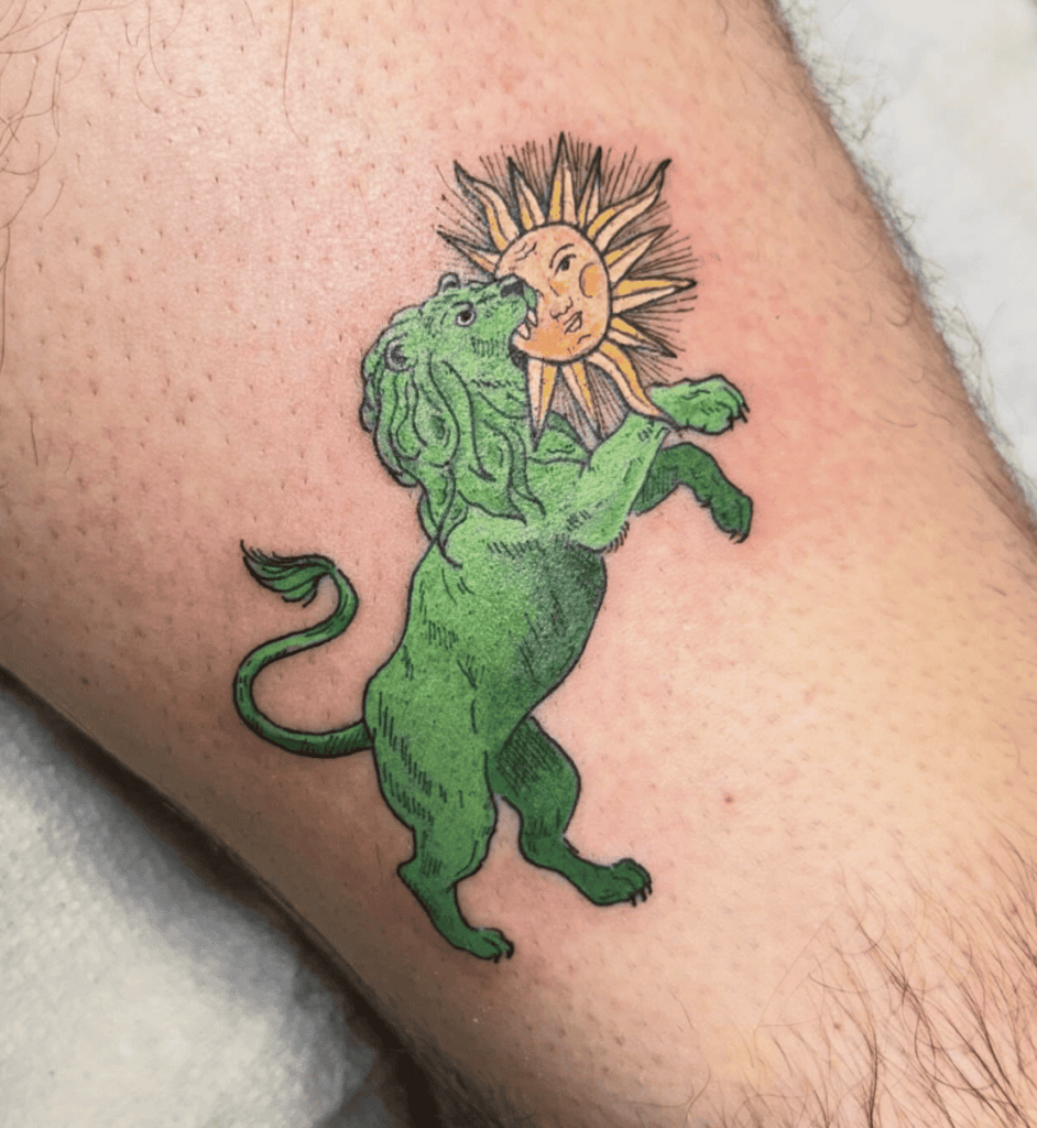 Green Lion Eat Tattoo