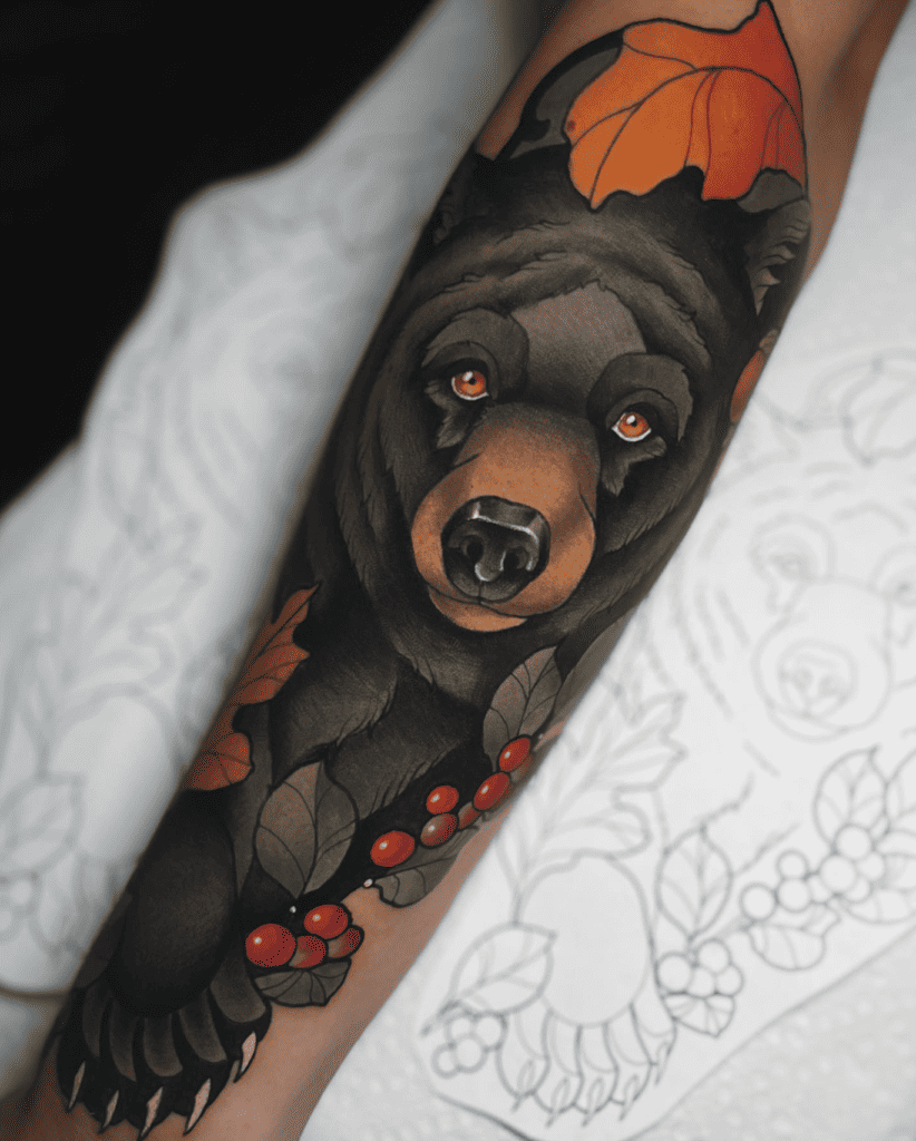 American Black Bear Leaves Tattoo