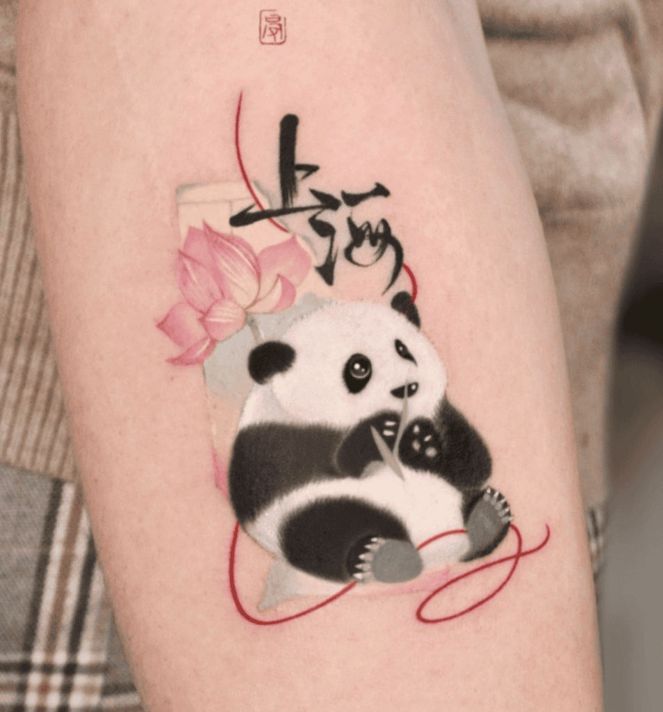 Giant Panda Flower Tattoo