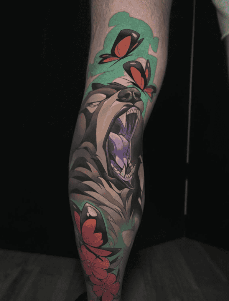 Eurasian Brown Bear Roar Tattoo