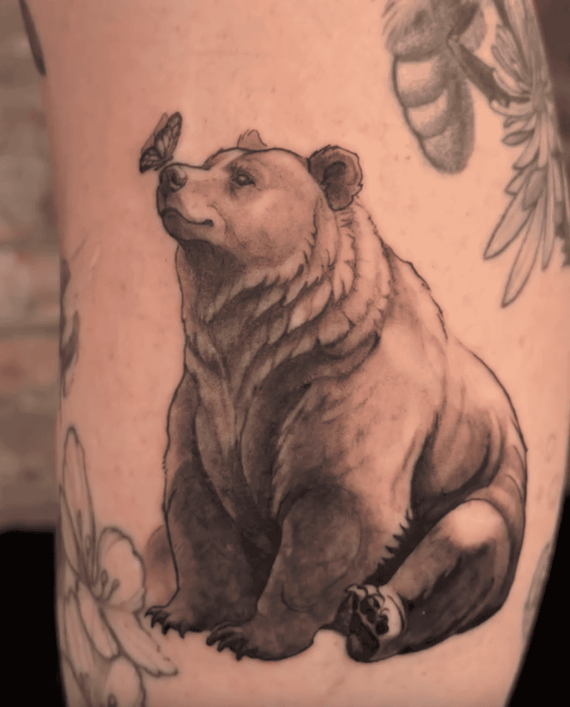 Kamchatka Brown Bear Butterfly Tattoo