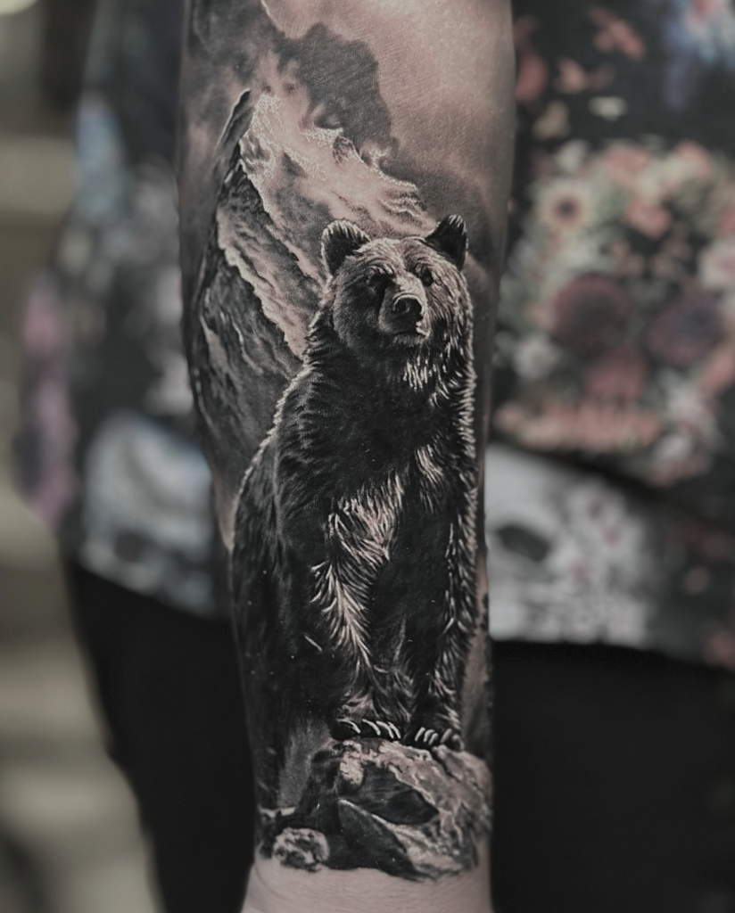 European Brown Bear Mountain Tattoo