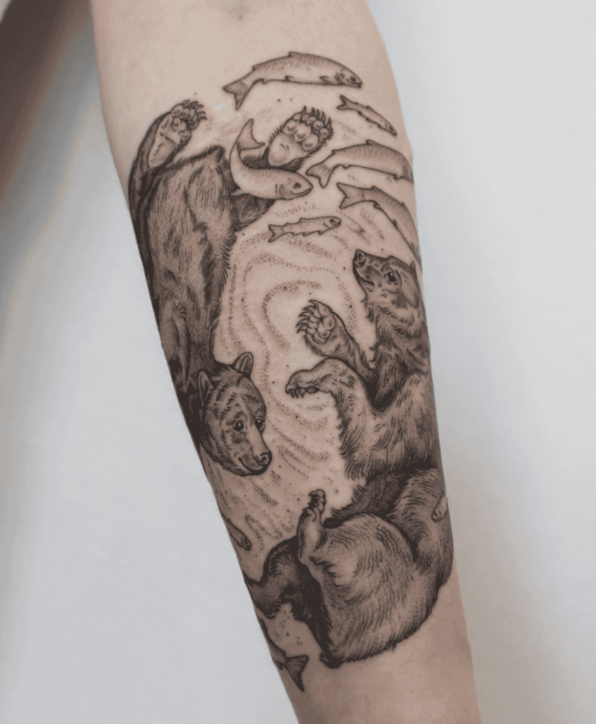 European Brown Bear Swim Tattoo