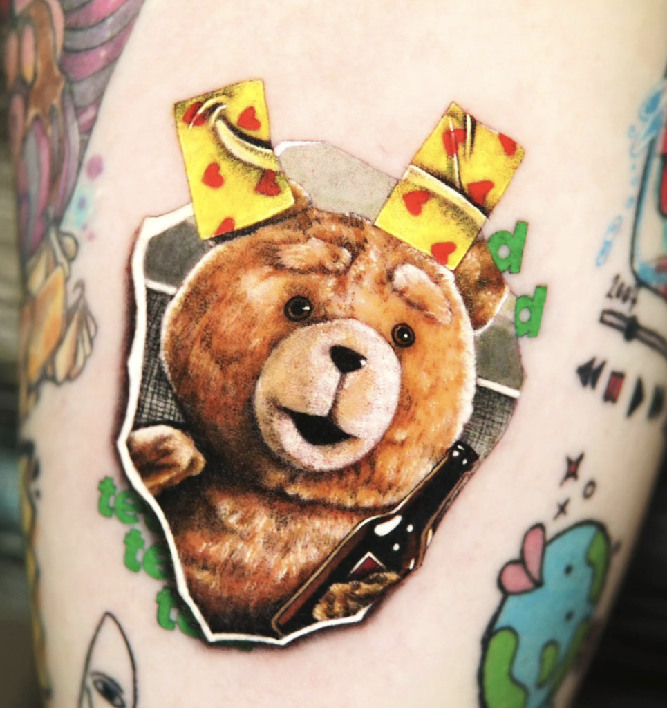 Ted Bear Collage Tattoo