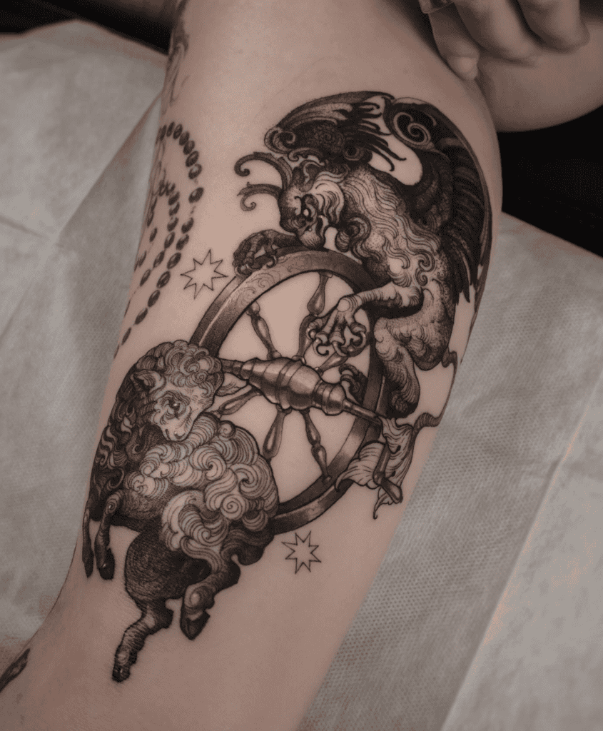 Wheel of Fortune Animals Major Arcana Tattoo